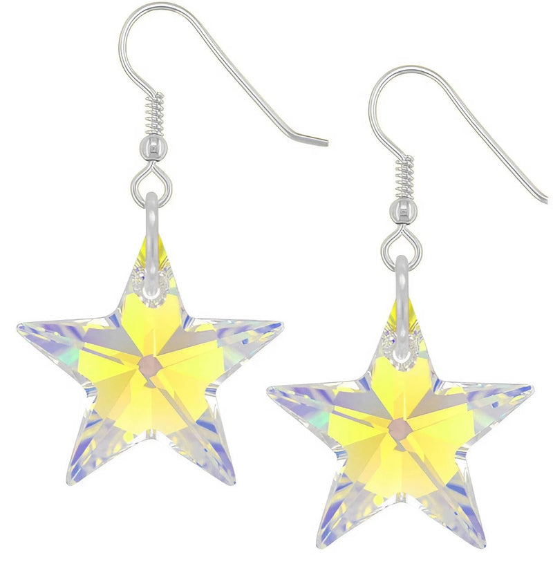 Lua Joia Star Earrings with Shimmer Crystals - Aurora Borealis - Sparkly Celestial Drop Earrings - Delicate & Fine Dangle Earrings - Jewellry Gift for Women, Girls, Teens, Wife & Girlfriend