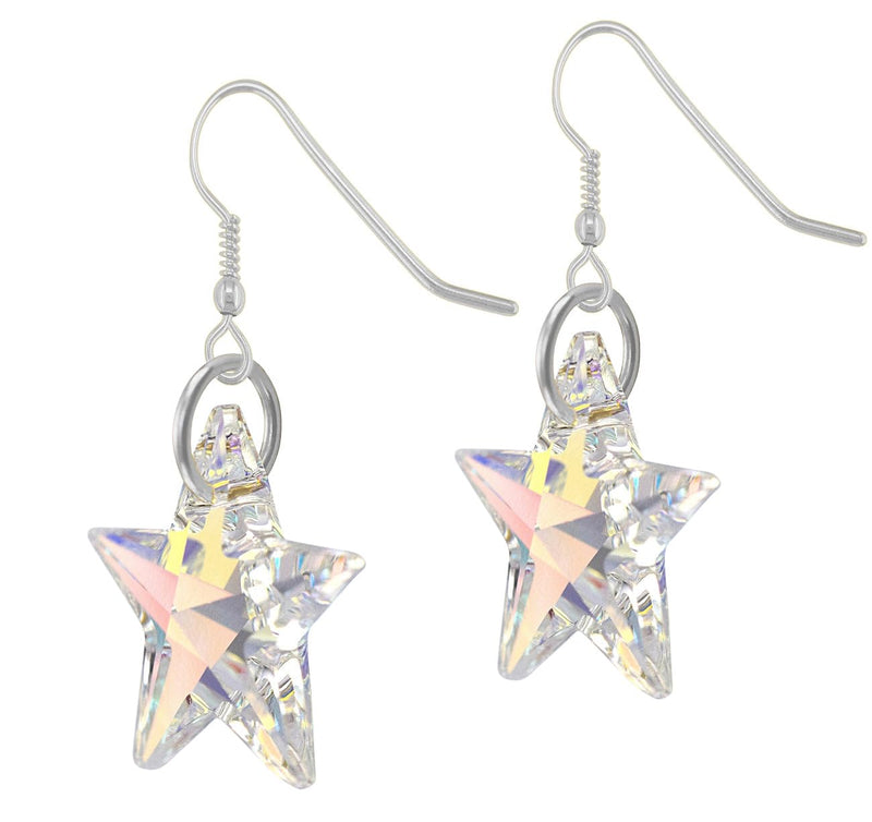 Lua Joia Star Earrings with Shimmer Crystals - Aurora Borealis - Sparkly Celestial Drop Earrings - Delicate & Fine Dangle Earrings - Jewellry Gift for Women, Girls, Teens, Wife & Girlfriend