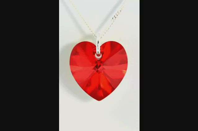Red ruby crystal July birthstone necklace silver heart pendant