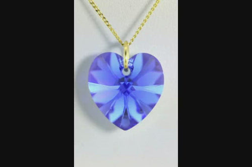 Blue sapphire crystal September birthstone necklace gold heart pendant