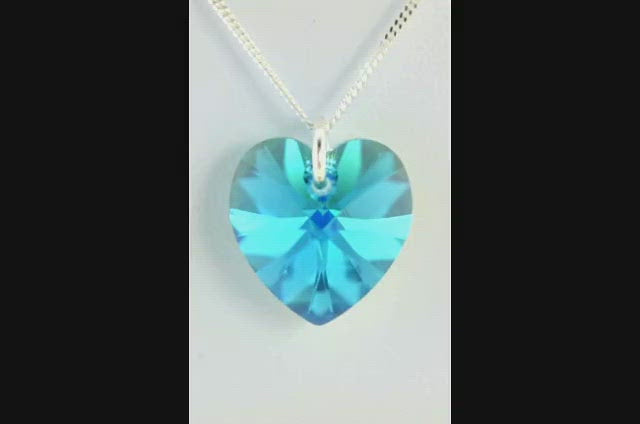 Turquoise crystal December birthstone necklace silver heart pendant