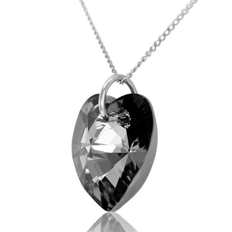 925 solid silver heart necklace black crystal jewellery