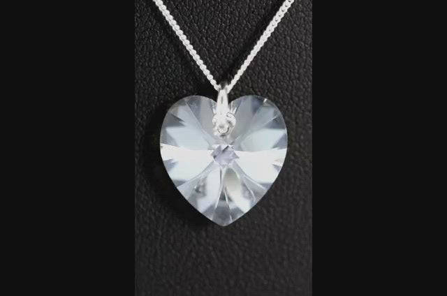 Diamond crystal April birthstone necklace silver heart pendant