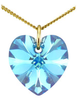 Blue crystal pendant 9ct gold heart necklace UK