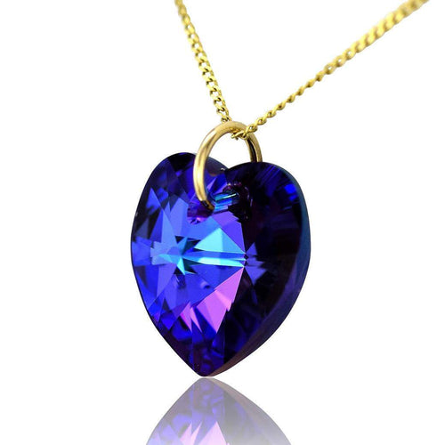 9ct gold heart pendant necklace swarovski crystal purple