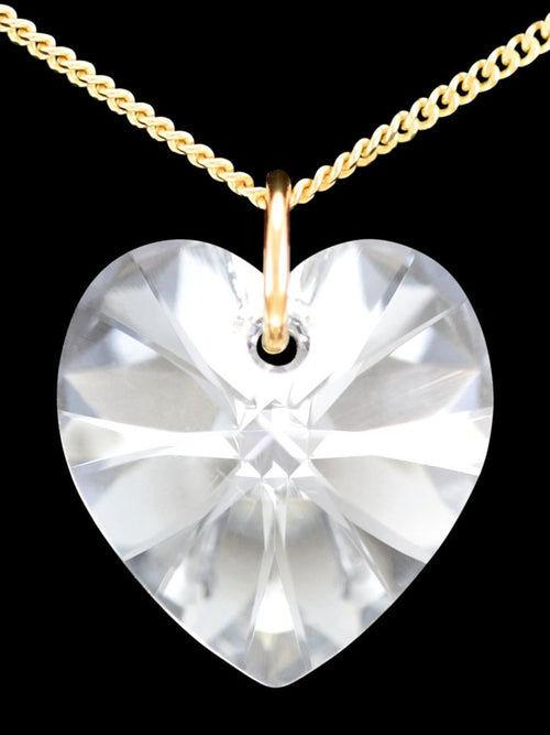 Diamond crystal April birthstone necklace gold heart pendant