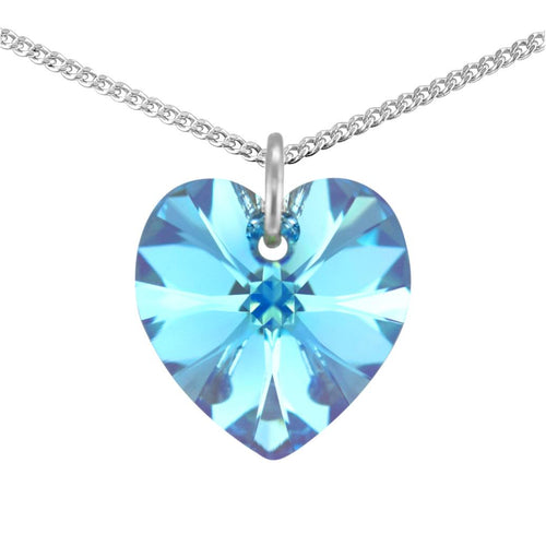 Aquamarine March birthstone necklace sterling silver heart pendant