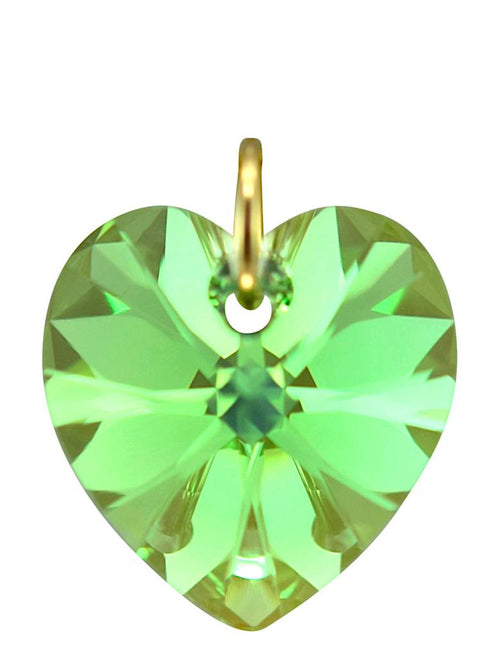 Green peridot crystal August birthstone jewellery gold heart pendant