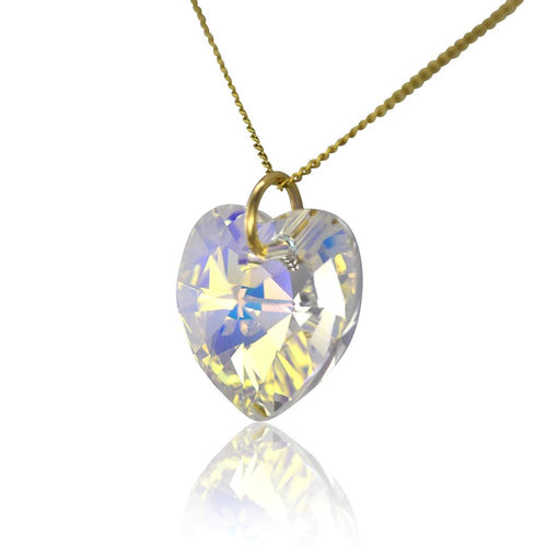 Aurora borealis crystal necklace gold heart pendant