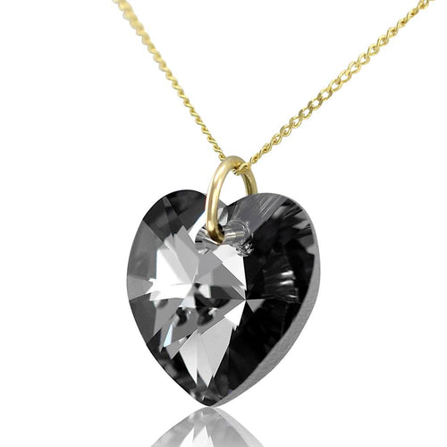 Black crystal necklace gold heart pendant