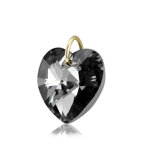Necklace black crystal pendant gold heart charm