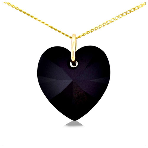 Girls black heart pendant necklace crystal