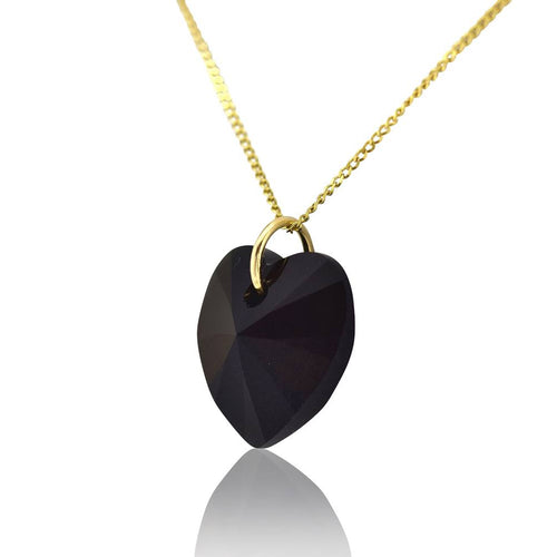 Swarovski crystal black heart pendant necklace gold