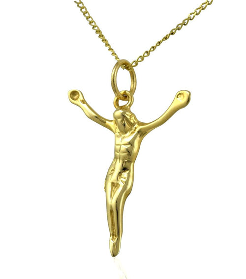 Small cross pendant gold Jesus crucifix necklace chain