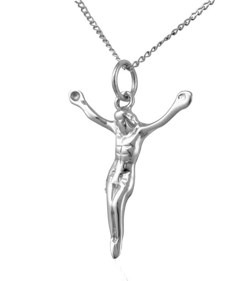 Small cross pendant silver Jesus crucifix necklace chain