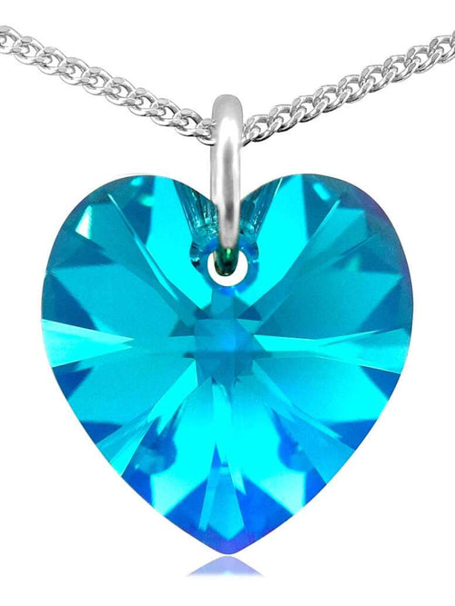 Turquoise crystal December birthstone necklace silver heart pendant