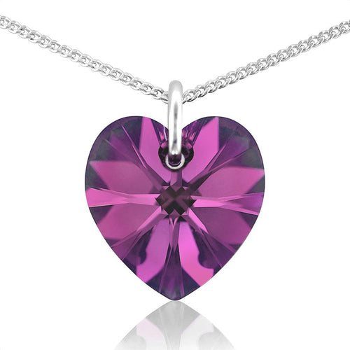 Purple Amethyst February birthstone necklace sterling silver heart pendant