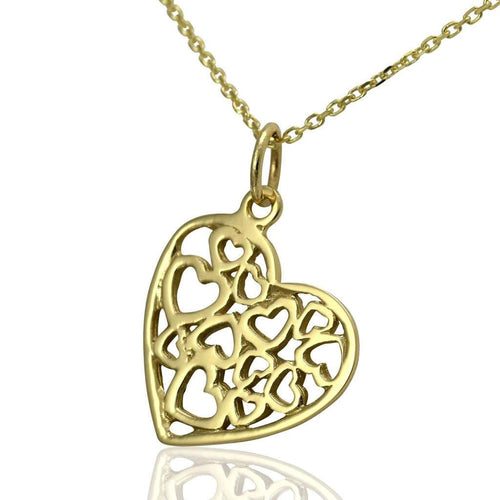 Womens filigree heart necklace gold pendant for ladies