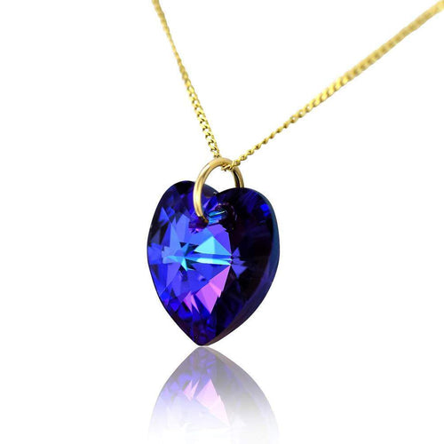 Purple crystal jewellery girls gold necklace heart