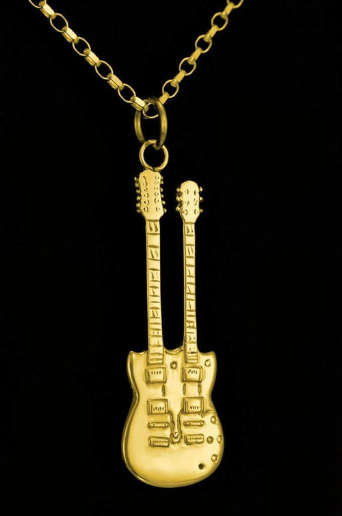 Led zeppelin gold double neck guitar necklace rock gifts