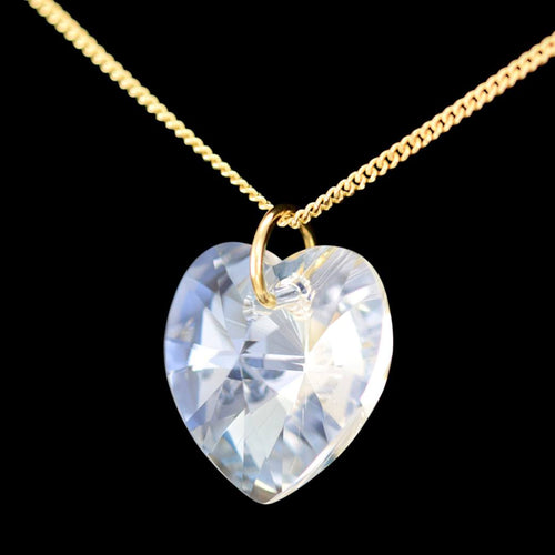 White crystal pendant gold heart necklace UK
