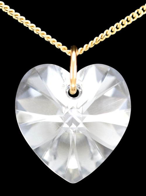 9ct gold heart necklace UK hand made Swarovski crystal jewellery 