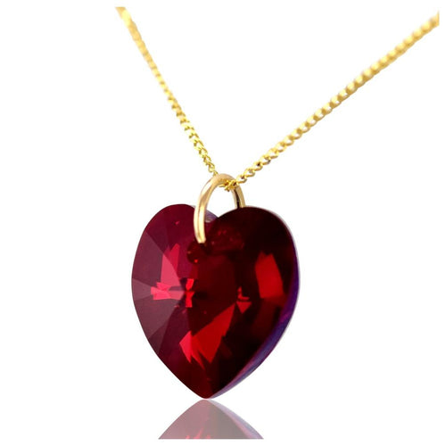Crystal jewellery gold red heart necklace UK