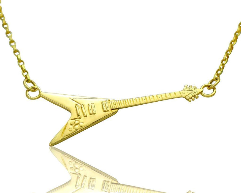Rock music jewellery gold v shape guitar necklace uk