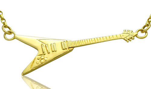 Rock music jewellery gold v shape guitar necklace