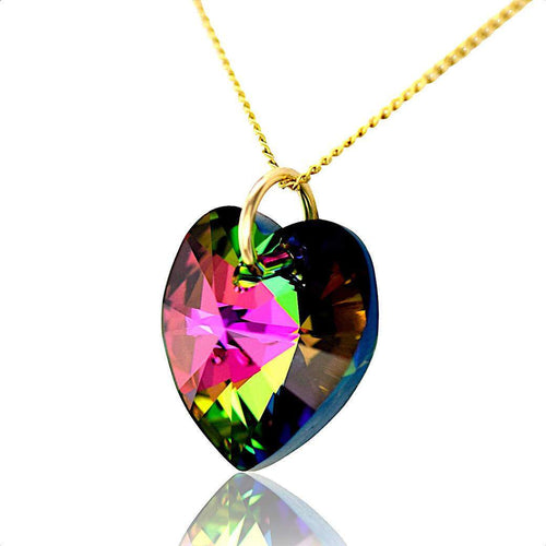 Colourful jewellery green crystal necklace heart gold jewellery swarovski