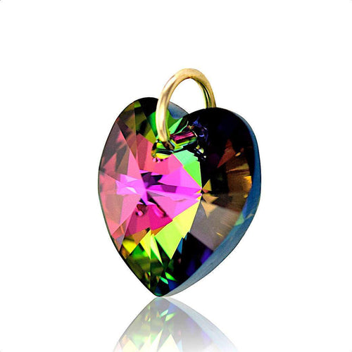 Necklace charm green crystal pendant heart gold