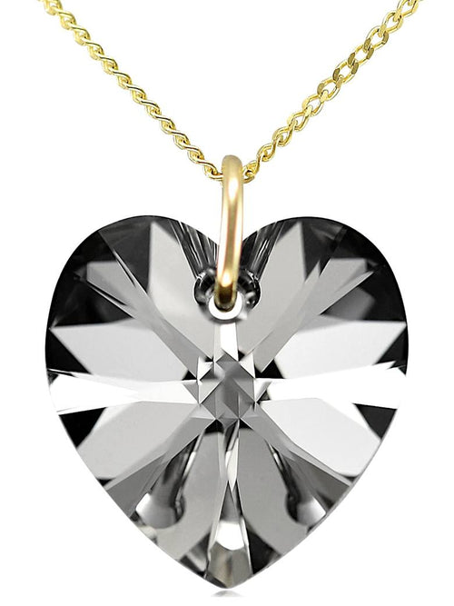 Grey necklace gold heart pendant black crystal jewellery
