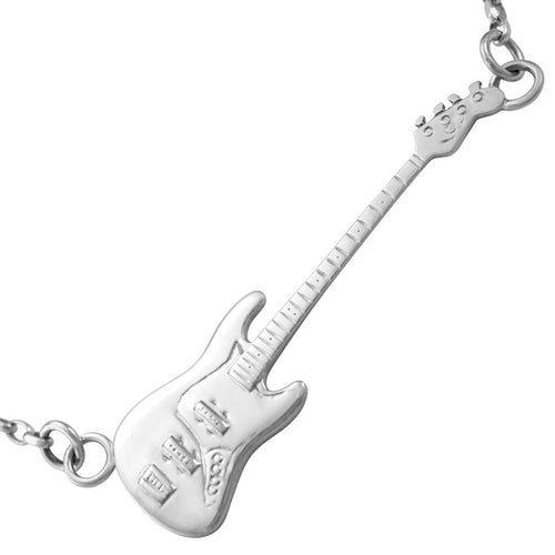 mens Guitar Necklace Silver Music Gift for Bassist 