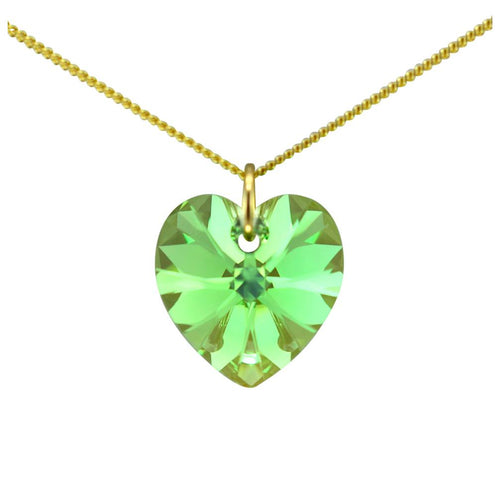 9ct gold heart birthstone necklace August green peridot