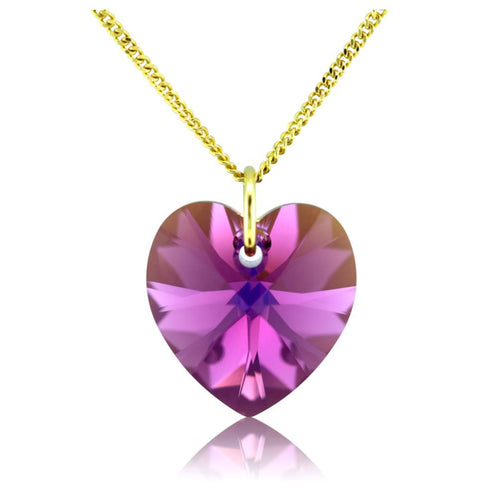 9ct gold heart birthstone necklace February amethyst