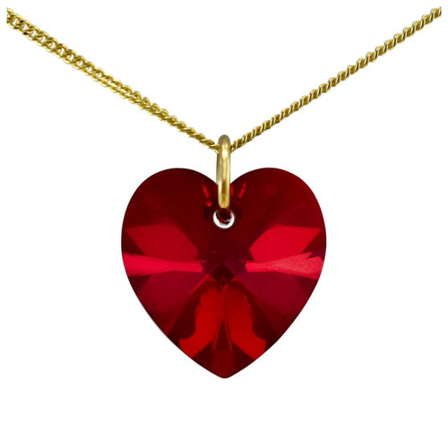 9ct gold heart birthstone necklace January red garnet
