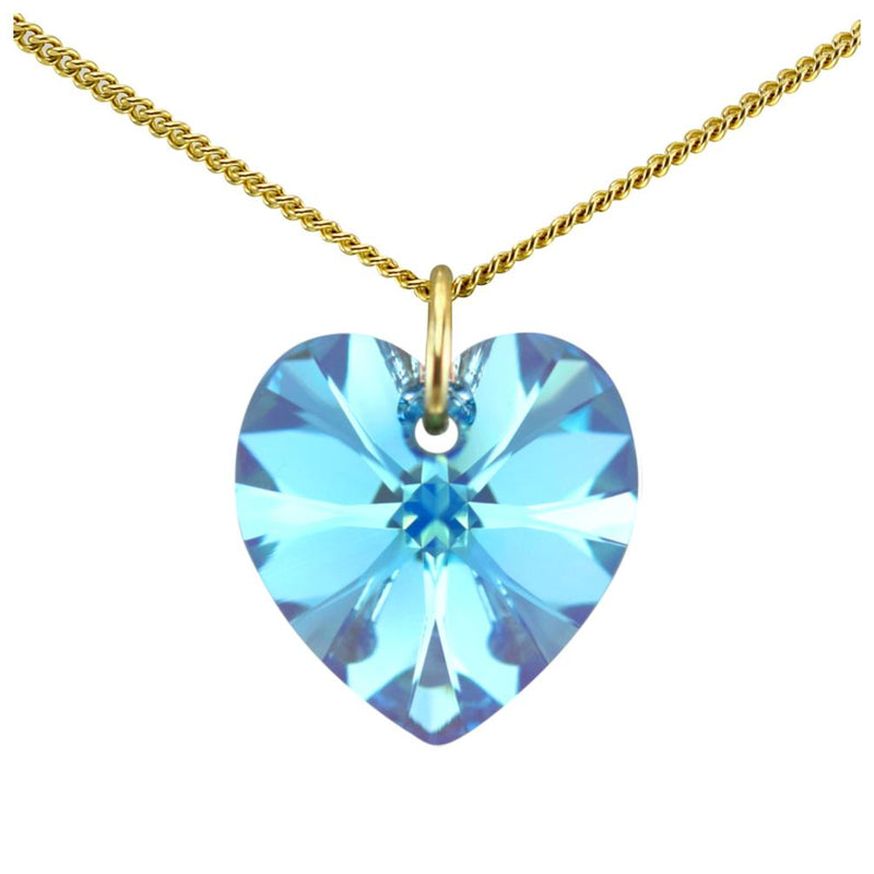 9ct gold heart birthstone necklace March aquamarine