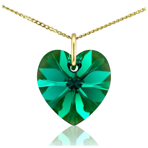 9ct gold heart birthstone necklace May emerald