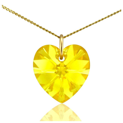 9ct gold heart birthstone necklace November yellow citrine