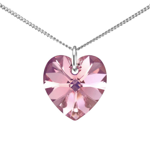 Sterling silver heart shape handmade crystal necklace pink jewellery swarovski