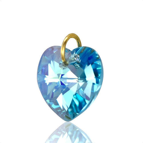 9ct gold heart shaped pendant blue crystal necklace charm