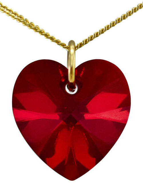 Red garnet crystal January birthstone necklace gold heart pendant