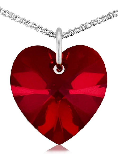 Red garnet crystal January birthstone necklace silver heart pendant