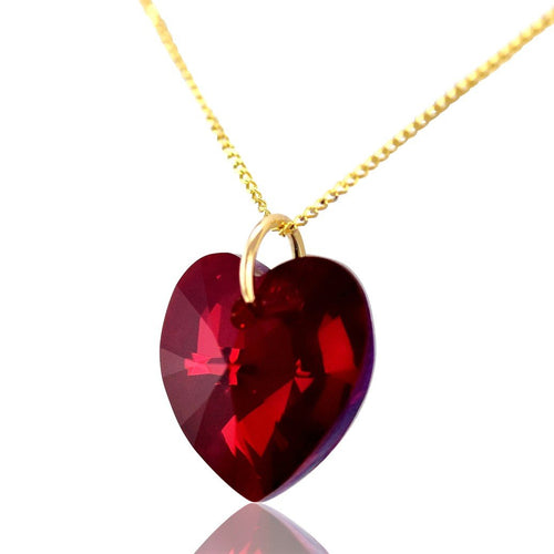 Red garnet January birthstones necklace gold heart pendant