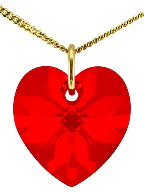 Red ruby crystal July birthstone necklace gold heart pendant