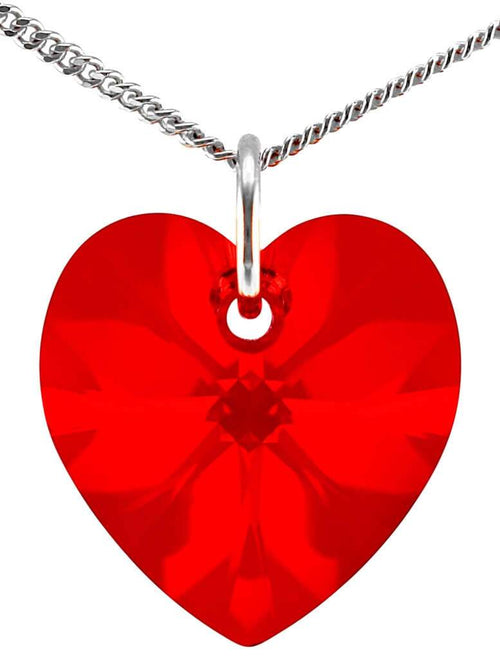 Red ruby crystal July birthstone necklace silver heart pendant