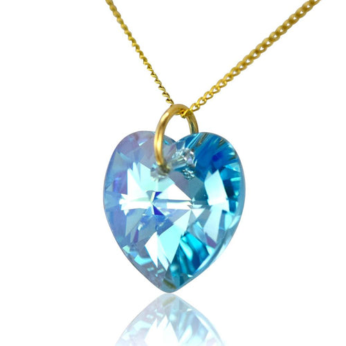 Heart jewellery gold light blue crystal necklace UK