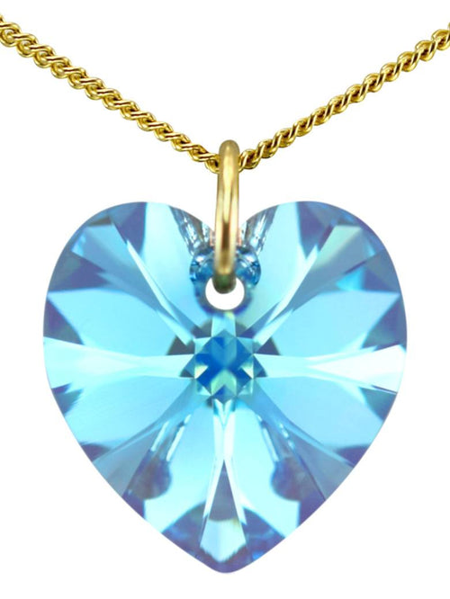 Gold heart jewellery light blue necklace UK