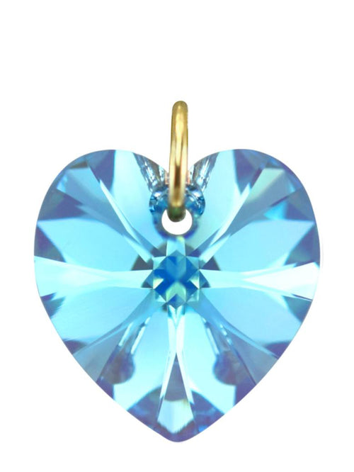 Aquamarine crystal March birthstone jewellery gold heart pendant