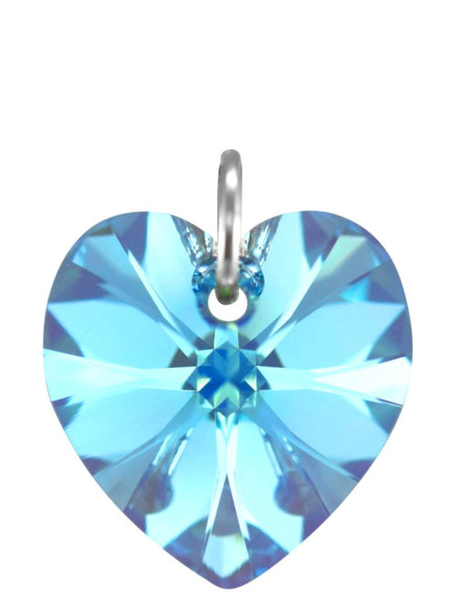 Aquamarine crystal March birthstone jewellery silver heart pendant